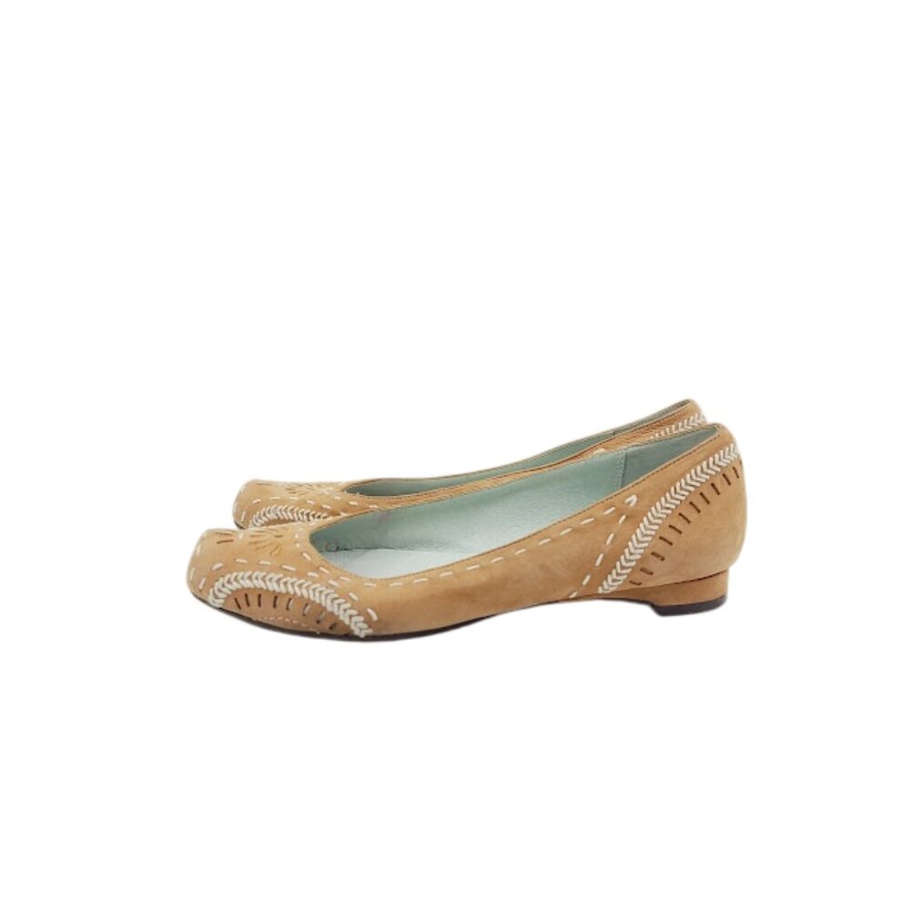 Biviel Women's Tan‎ Leather Square Toe Slip-On Ballet Flat Size US 5.5